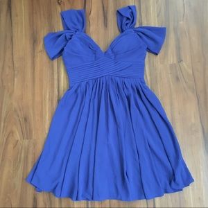 Flirty blue off shoulder fit and flare dress